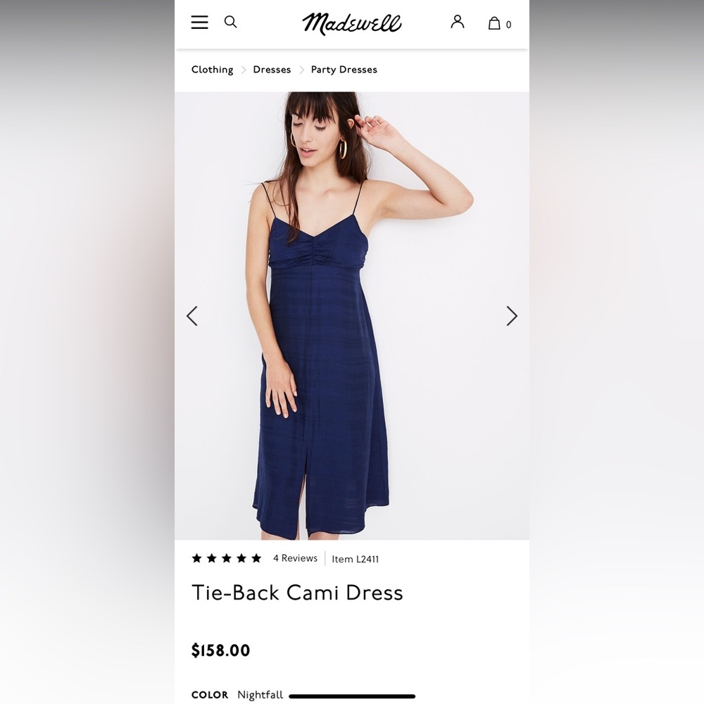 Madewell Sz 6 Tie-Back Cami Dress in Nightfall